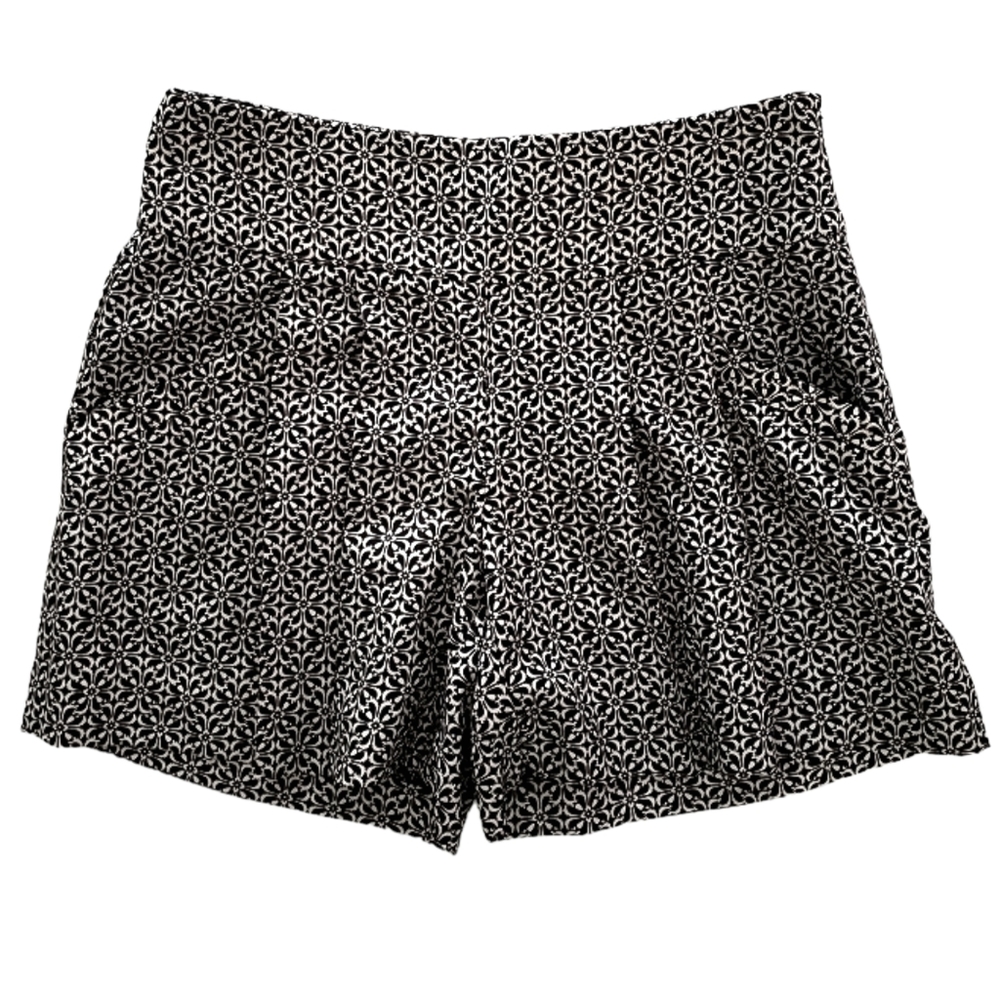New LOFT black print pleat front pockets dressy shorts 00/XXS